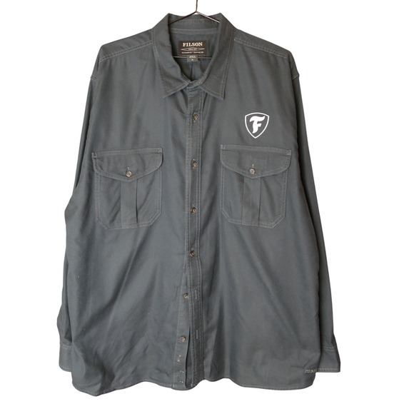 Filson Mens XL Heavyweight Cotton Twill Work Shirt Dark Gray Logo Button Down